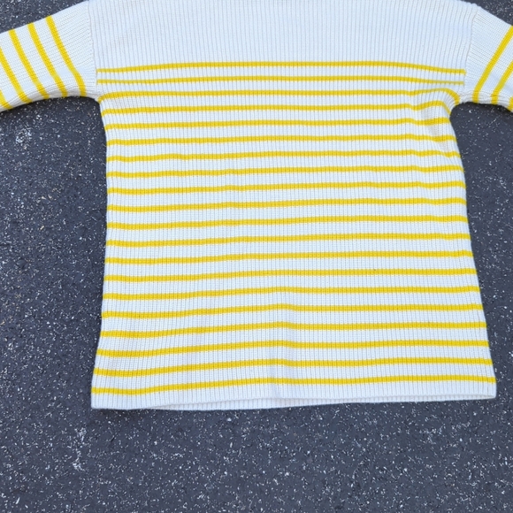 Gap Brand Boatneck Yellow/White Striped Sweater Medium Merino Wool Blend - Picture 7 of 9